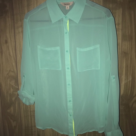 NWOT Decree mint green sheer button down blouse - Picture 2 of 3